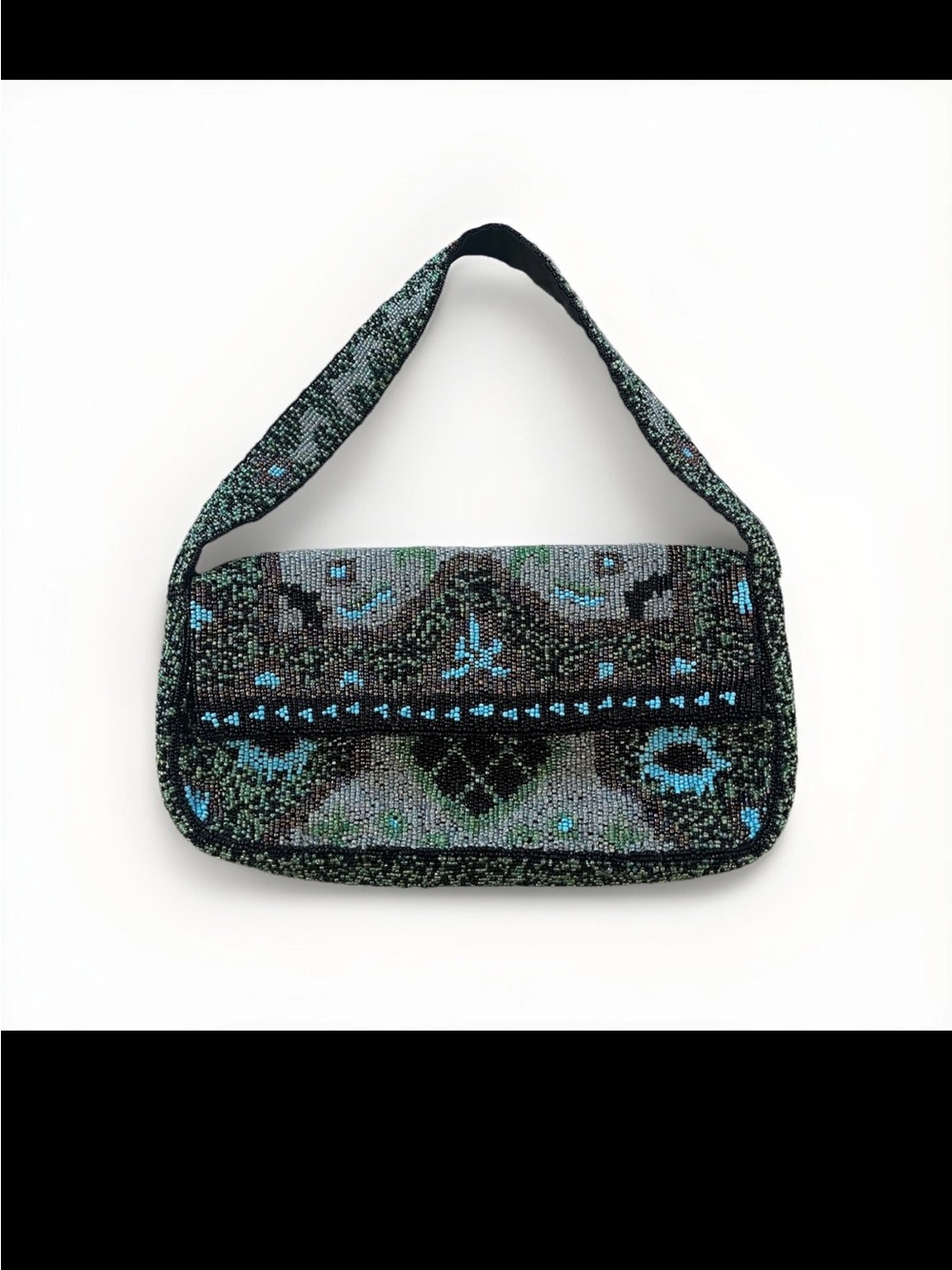 Vintage Christiana Beaded Shoulder Bag in Black and Teal like new